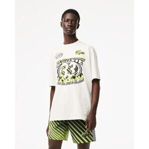 Lacoste Short Sleeve Loose Fit Cotton Jersey Graphic T-Shirt White/Green Men’s M